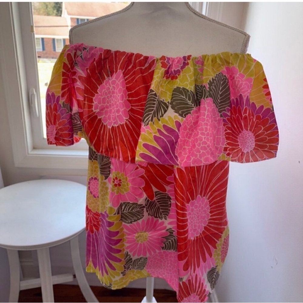 Trina Turk Floral Off-Shoulder Blouse - Pink, Red, Yellow